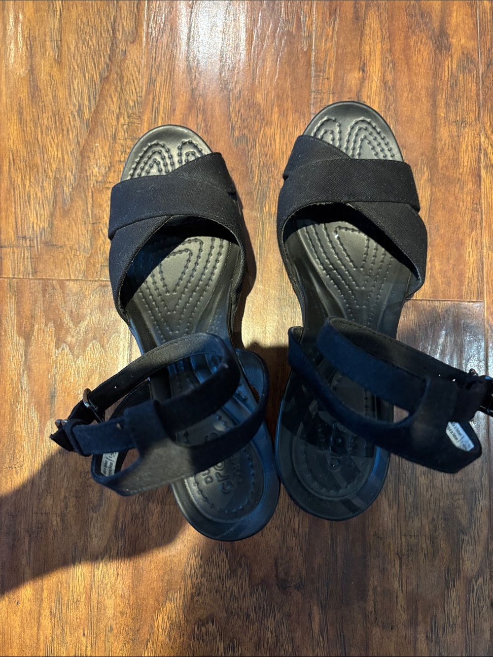 Crocs Black Women's Ankle-Strap Wedge Sandals - Picture 6 of 6